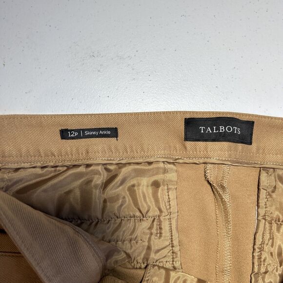 Talbots Women’s Sz 12 Pants Skinny Ankle Equestrian Jegging Tan Faux LeatherTrim - Picture 2 of 10